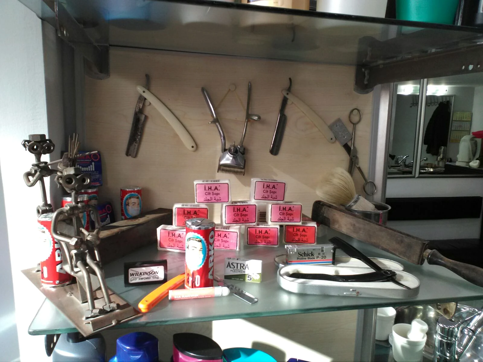 Traditional shaving tools and supplies at Rimedzo Barber Shop